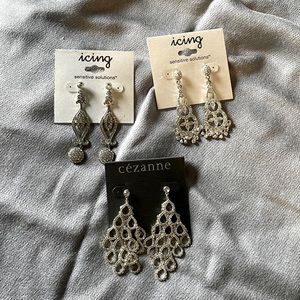 Silver Statement Earrings- 3 pairs